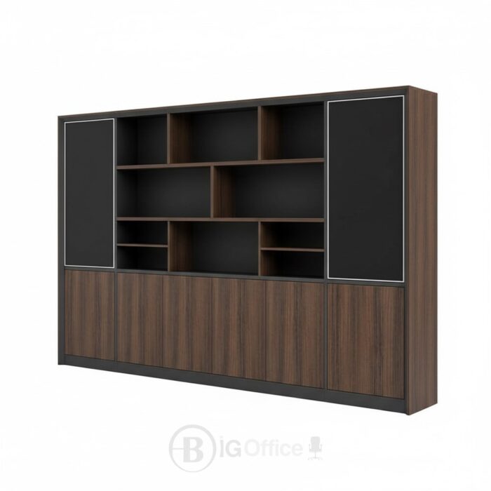 Bibliothèque de bureau en bois MDF effet noyer - Design moderne 240x40x200 cm | Big Office Maroc – Image 2