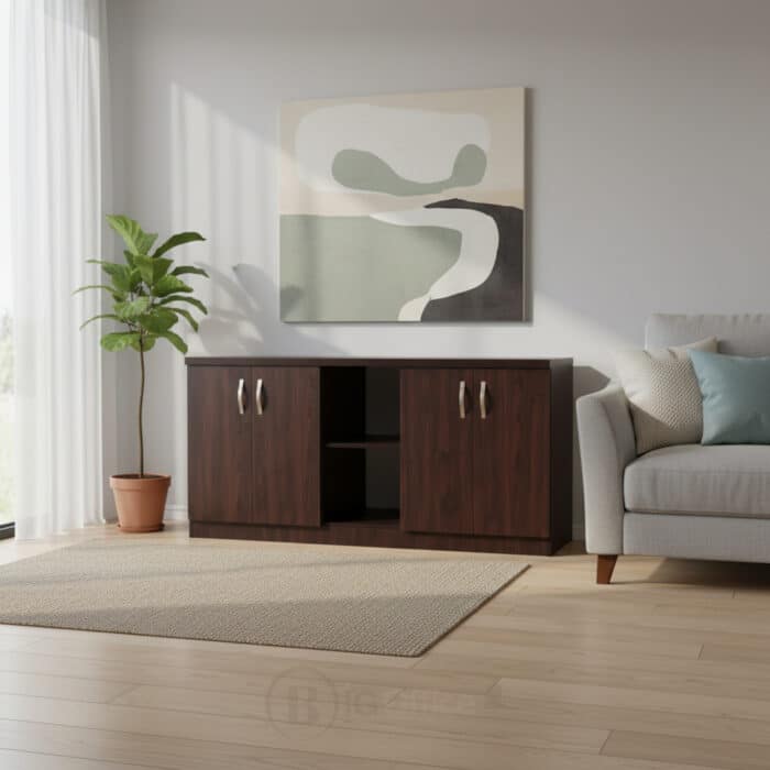 Buffet Bas 4 Portes - Étagères centrales - Finition Noyer | Liquidation Totale – Image 5
