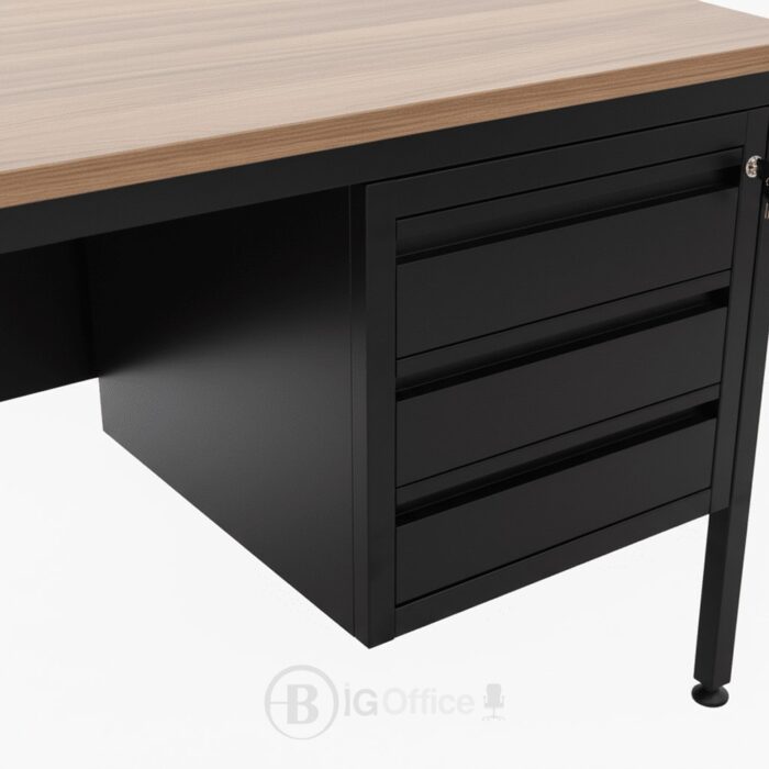 Bureau Atlas – Bureau de travail en métal avec plateau en bois effet noyer – Image 2