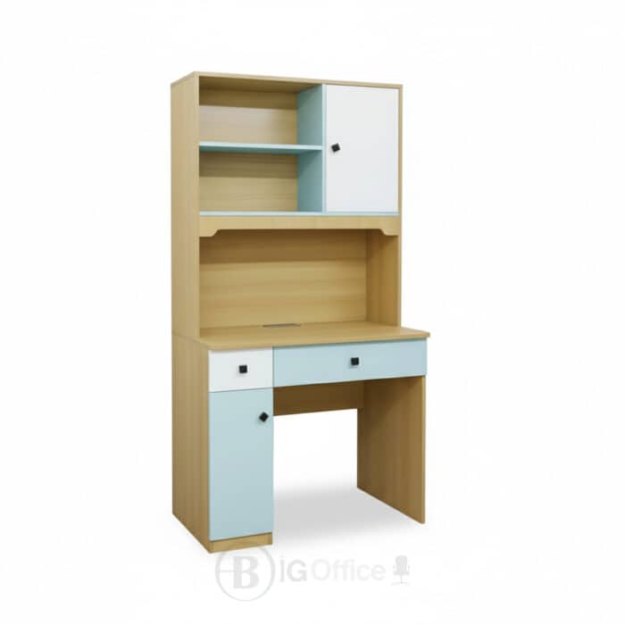 Bureau d’écriture 509 avec Rangements & Tiroirs - Design Bois & Bleu - L90 × D60 × H180 cm – Image 2