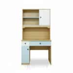 Bureau d’écriture 509 avec Rangements & Tiroirs - Design Bois & Bleu - L90 × D60 × H180 cm