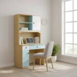 Bureau d’écriture 509 avec Rangements & Tiroirs - Design Bois & Bleu - L90 × D60 × H180 cm – Image 4