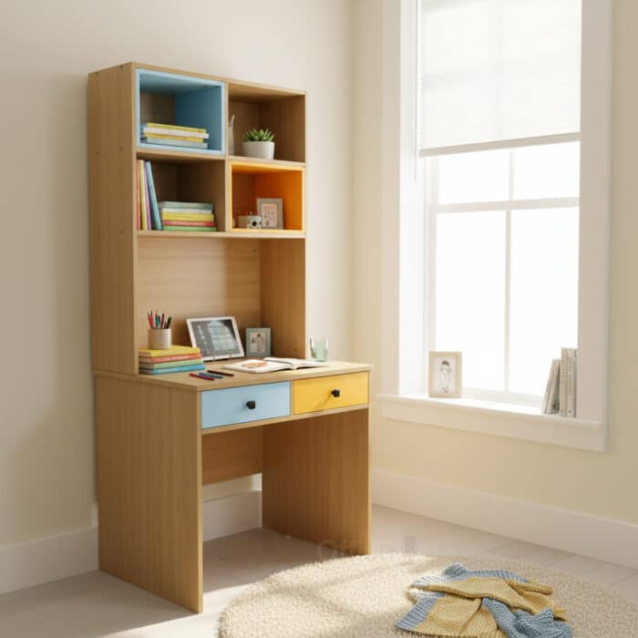 Bureau d’Écriture Coloré avec Rangements – 2 Tiroirs – Design Moderne – L80 × P60 × H180 cm – Image 7