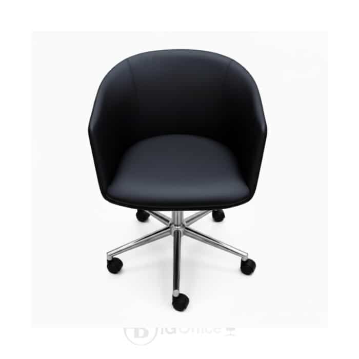 Fauteuil de Bureau Pivotant en Simili Cuir Noir - Design Arrondi - Base Chromée – Image 2
