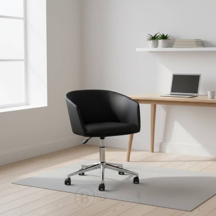 Fauteuil de Bureau Pivotant en Simili Cuir Noir - Design Arrondi - Base Chromée – Image 5