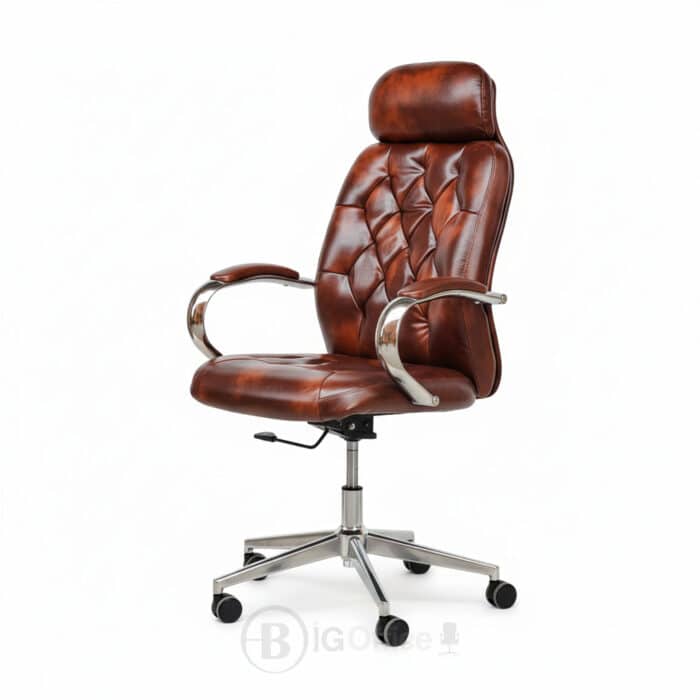 Fauteuil de Direction 116P - Simili Cuir Marron Vintage - Accoudoirs Chromés & Base Renforcée – Image 2