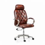 Fauteuil de Direction 116P - Simili Cuir Marron Vintage - Accoudoirs Chromés & Base Renforcée