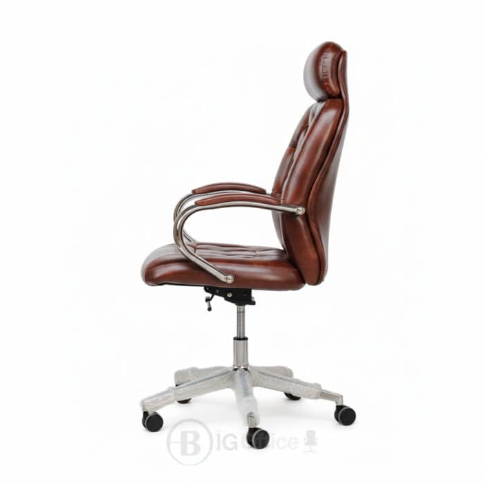 Fauteuil de Direction 116P - Simili Cuir Marron Vintage - Accoudoirs Chromés & Base Renforcée – Image 4