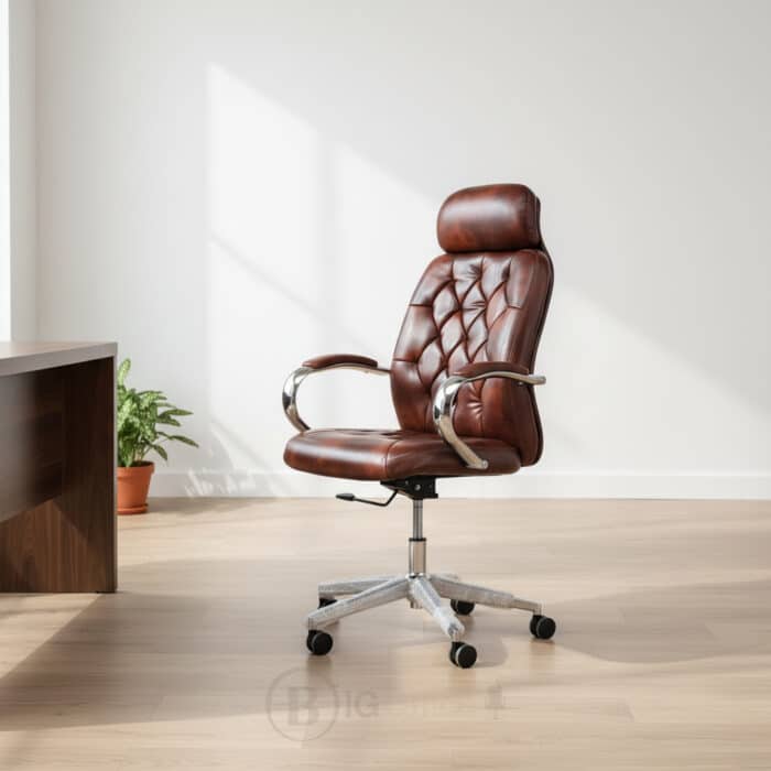 Fauteuil de Direction 116P - Simili Cuir Marron Vintage - Accoudoirs Chromés & Base Renforcée – Image 9