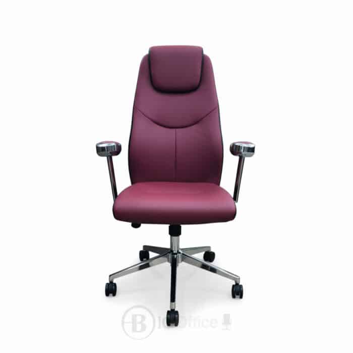 Fauteuil de Direction A7078 - Simili Cuir Rouge Bordeaux - Accoudoirs Chromés & Coussin Appui-Tête – Image 2