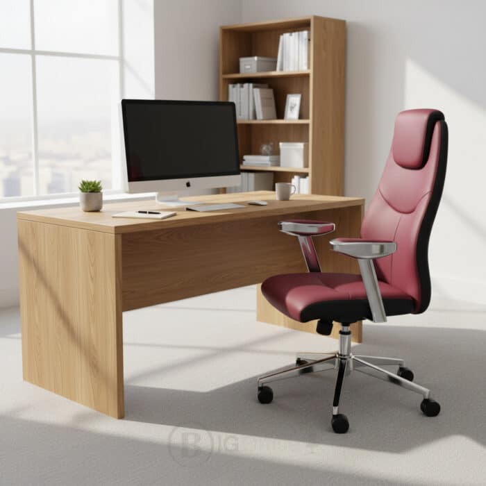 Fauteuil de Direction A7078 - Simili Cuir Rouge Bordeaux - Accoudoirs Chromés & Coussin Appui-Tête – Image 5
