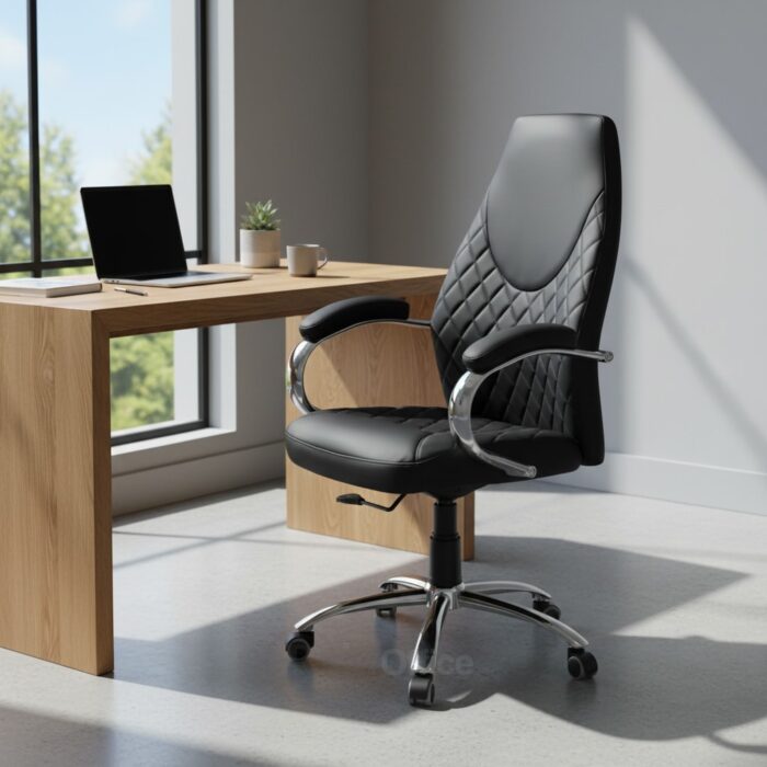 Fauteuil de Direction Ergonomique 155A - Simili Cuir Noir - Accoudoirs Chromés – Image 4