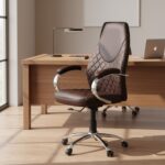 Fauteuil de Direction Ergonomique 155P – Simili Cuir Marron – Accoudoirs Chromés – Image 4