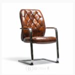 Fauteuil Visiteur 116 V Marron - Chaise Visiteur en Similicuir, Pied Métallique Chromé
