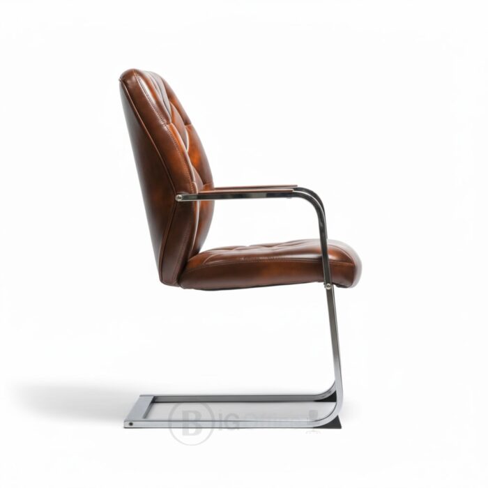 Fauteuil Visiteur 116 V Marron - Chaise Visiteur en Similicuir, Pied Métallique Chromé – Image 3