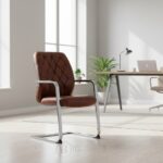 Fauteuil Visiteur 116 V Marron - Chaise Visiteur en Similicuir, Pied Métallique Chromé – Image 5