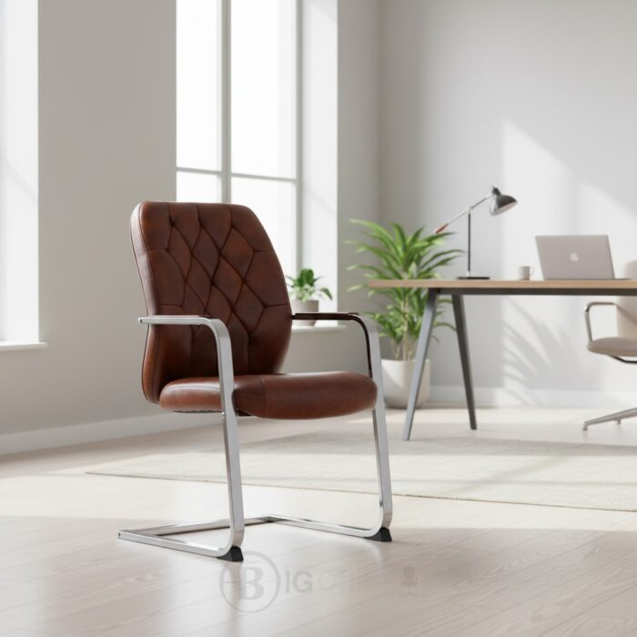 Fauteuil Visiteur 116 V Marron - Chaise Visiteur en Similicuir, Pied Métallique Chromé – Image 5