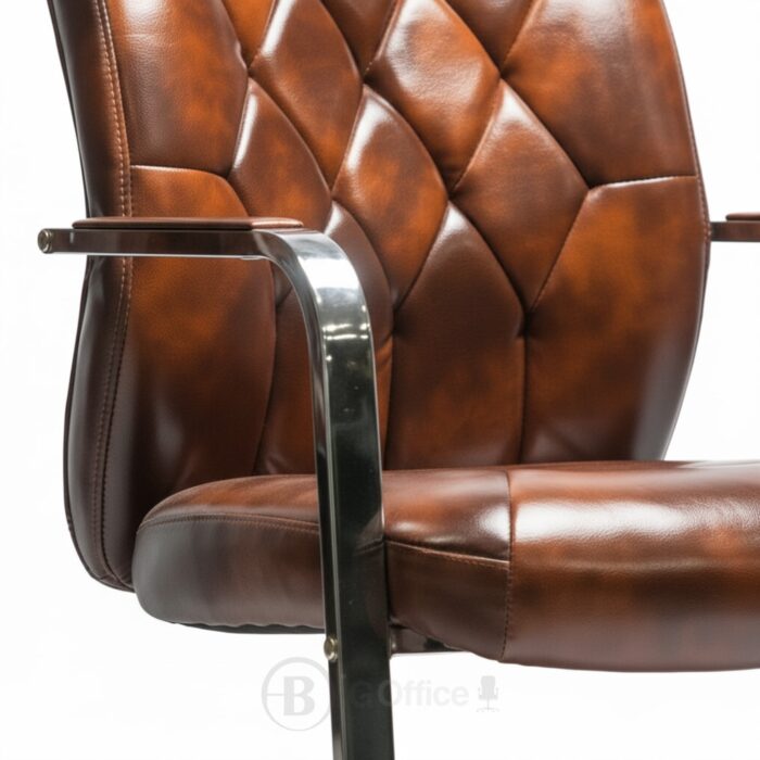 Fauteuil Visiteur 116 V Marron - Chaise Visiteur en Similicuir, Pied Métallique Chromé – Image 4