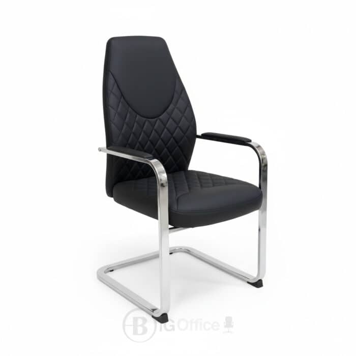 Fauteuil Visiteur 155V - Structure Chromée - Simili Cuir Noir – Image 2