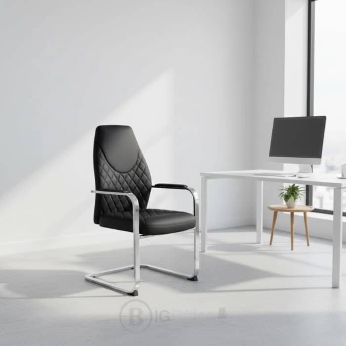 Fauteuil Visiteur 155V - Structure Chromée - Simili Cuir Noir – Image 7