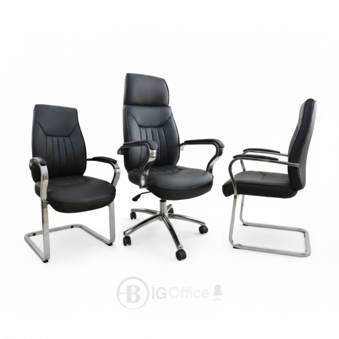 Pack Fauteuil de Direction 106V - 1 Fauteuil Directeur + 2 Fauteuils Visiteurs - Simili Cuir Noir – Image 3
