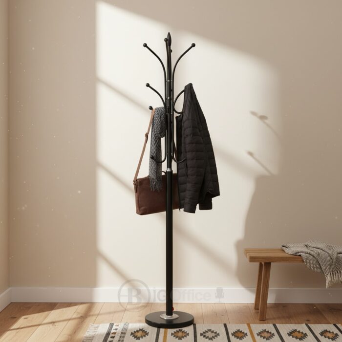 Porte-Manteau en Métal 2086 avec Base Lourde – 10 Crochets – Noir – Image 4