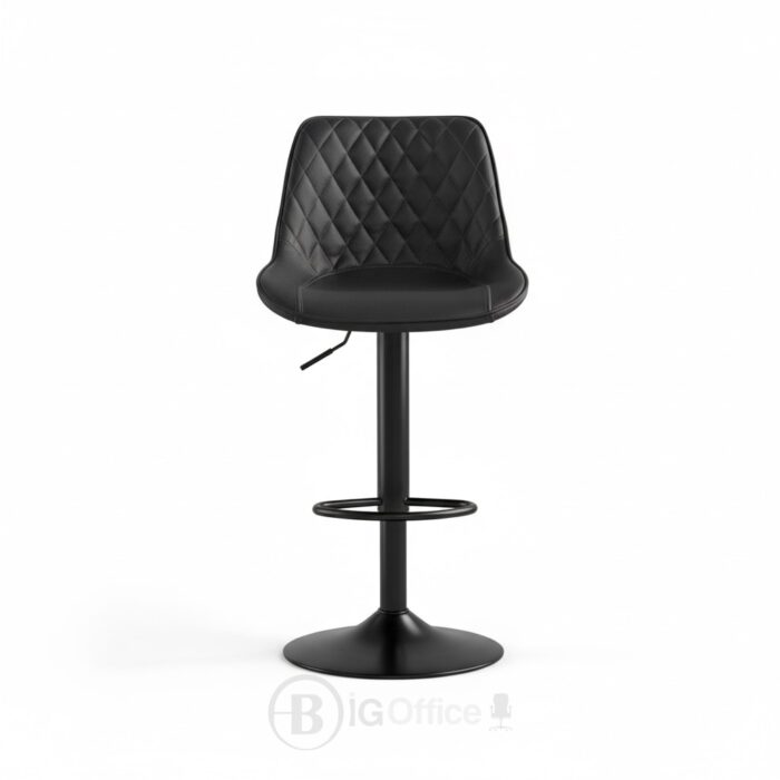 Tabouret de bar design noir en similicuir – hauteur réglable avec pied en métal – Image 2