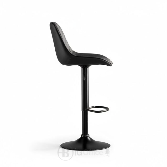 Tabouret de bar design noir en similicuir – hauteur réglable avec pied en métal – Image 3