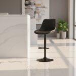 Tabouret de bar design noir en similicuir – hauteur réglable avec pied en métal – Image 7