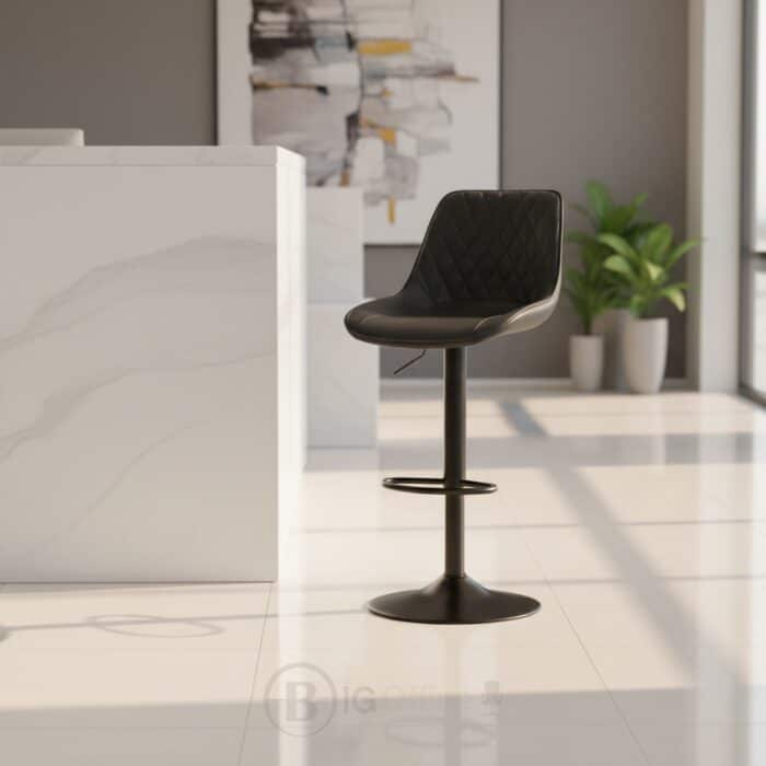 Tabouret de bar design noir en similicuir – hauteur réglable avec pied en métal – Image 7