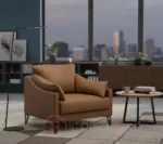 Fauteuil d’accueil en similicuir marron – Piètement métal design – Image 2