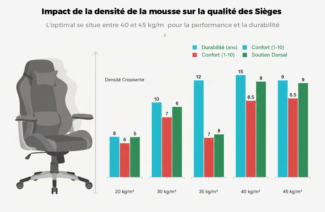 Impact de la densité de mousse 40kg/m³ sur la qualité et la durabilité d'un siège de bureau ergonomique