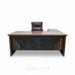 Bureau de Direction MEKNÈS 180 cm + Caisson et Retour - Bois & Façade Marbre Noir – Image 2