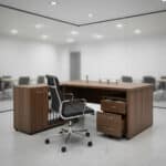 Bureau de Direction MEKNÈS 180 cm + Caisson et Retour - Bois & Façade Marbre Noir – Image 4