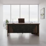 Bureau de Direction MEKNÈS 180 cm + Caisson et Retour - Bois & Façade Marbre Noir – Image 6