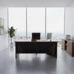 Bureau de Direction MEKNÈS 180 cm + Caisson et Retour - Bois & Façade Marbre Noir – Image 7