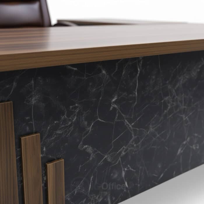 Bureau de Direction MEKNÈS 180 cm + Caisson et Retour - Bois & Façade Marbre Noir – Image 8