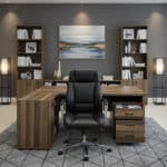 Bureau de Direction MEKNÈS 180 cm + Caisson et Retour - Bois & Façade Marbre Noir – Image 10