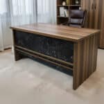 Bureau de Direction UCDA 160 cm - Bois MDF + Façade Effet Marbre Noir avec Caisson et Retour – Image 3