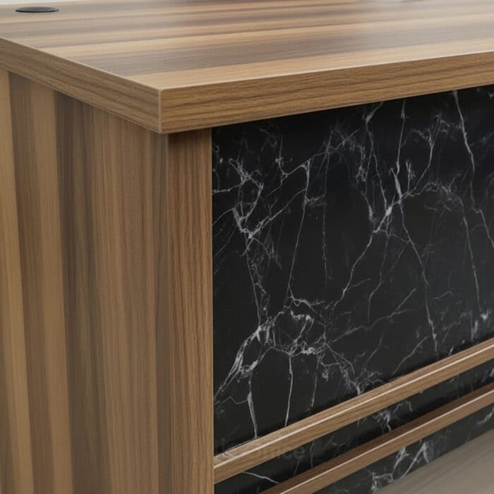 Bureau de Direction UCDA 160 cm - Bois MDF + Façade Effet Marbre Noir avec Caisson et Retour – Image 4