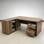 Bureau de Direction UCDA 160 cm - Bois MDF + Façade Effet Marbre Noir avec Caisson et Retour – Image 5