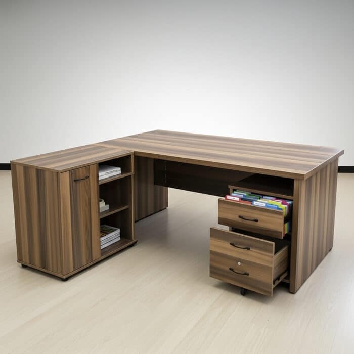 Bureau de Direction UCDA 160 cm - Bois MDF + Façade Effet Marbre Noir avec Caisson et Retour – Image 5