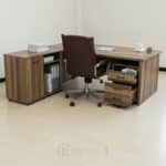 Bureau de Direction UCDA 160 cm - Bois MDF + Façade Effet Marbre Noir avec Caisson et Retour – Image 7