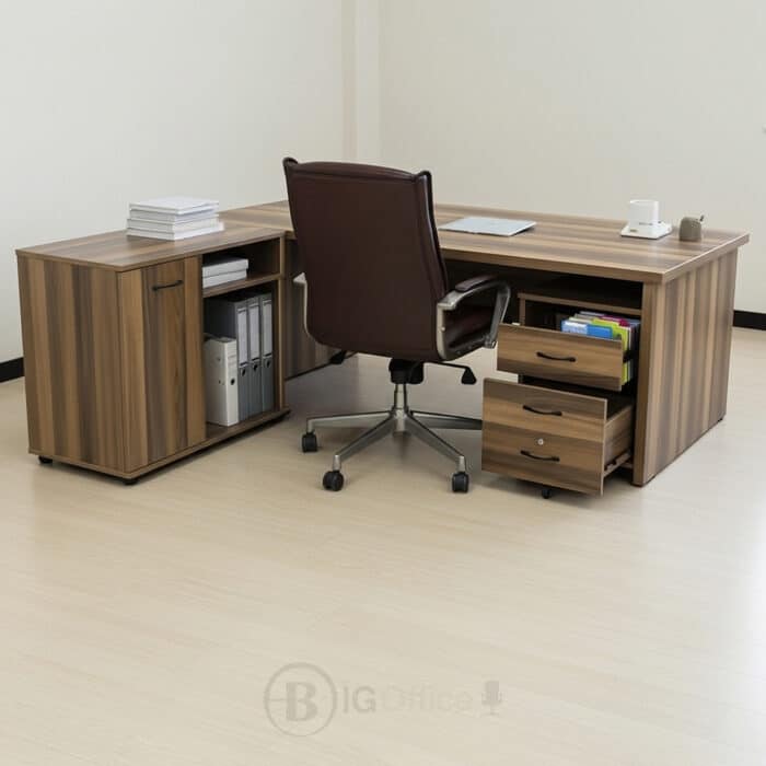 Bureau de Direction UCDA 160 cm - Bois MDF + Façade Effet Marbre Noir avec Caisson et Retour – Image 7