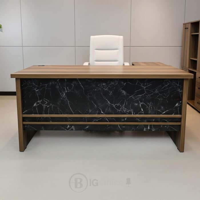 Bureau de Direction UCDA 160 cm - Bois MDF + Façade Effet Marbre Noir avec Caisson et Retour – Image 8