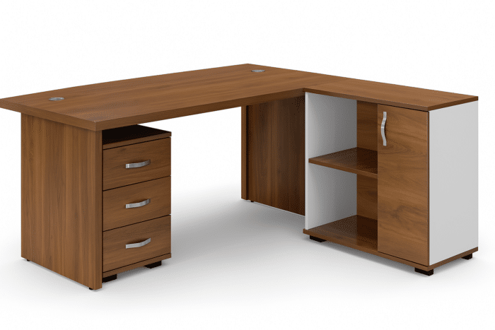 Bureau de direction 160x80 cm en angle MDF avec caisson et rangements intégrés – Image 2