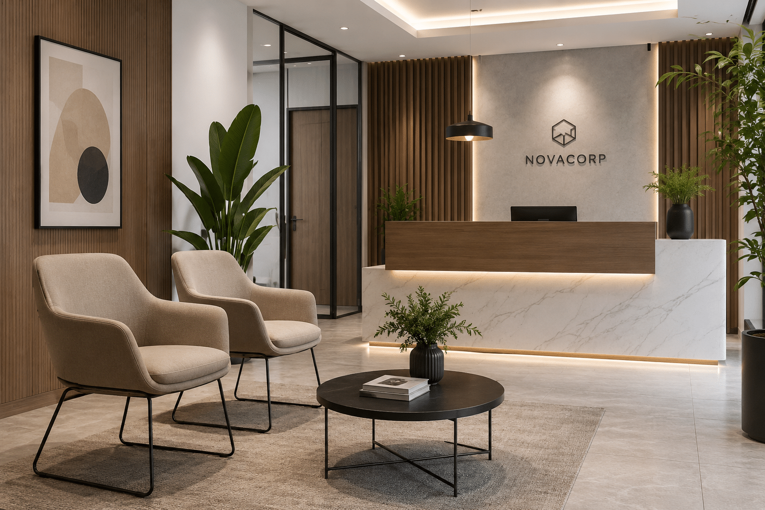 Chaise visiteur design installée dans un espace d'accueil de bureau