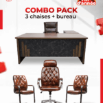 Pack Bureau de Direction Prestige – Bureau Meknès 180cm + Fauteuils Cuir Vintage