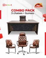 Pack Bureau de Direction Prestige – Bureau Meknès 180cm + Fauteuils Cuir Vintage