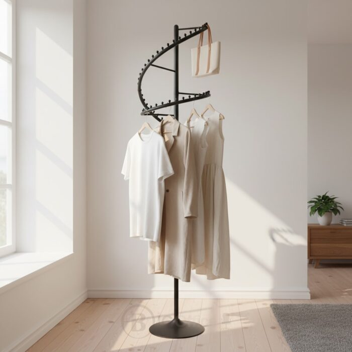 Porte-Manteau Spirale (1m80): Le Design Métal qui Organise Tout – Noir Mat (Maroc) – Image 6